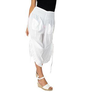 White Solid Bottom Tie & Ruffle Pant